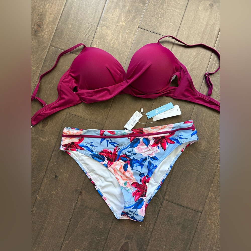 NWT Cupshe XXL Women's Floral Bikini Set - Magenta and Multicolor